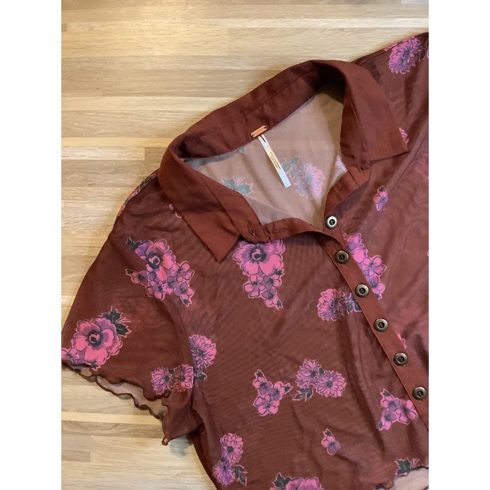 NWOT Free People Cropped Sheer Button Up Shirt Women's Size Large